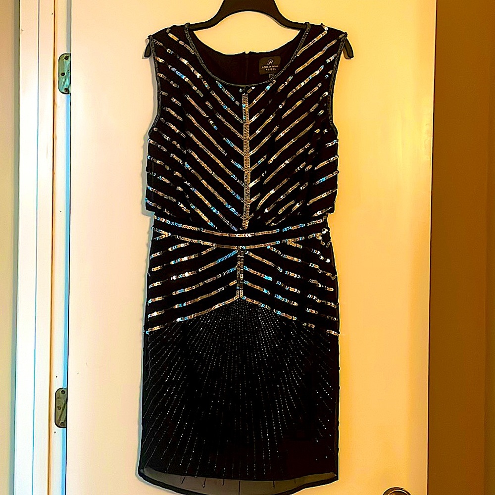 Adrianna Papell black and silver sequin cocktail dress